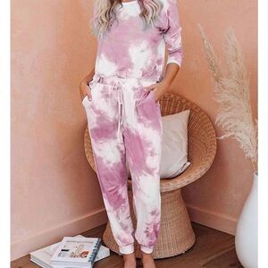 Pink & White Tie-Dye Loungewear Set